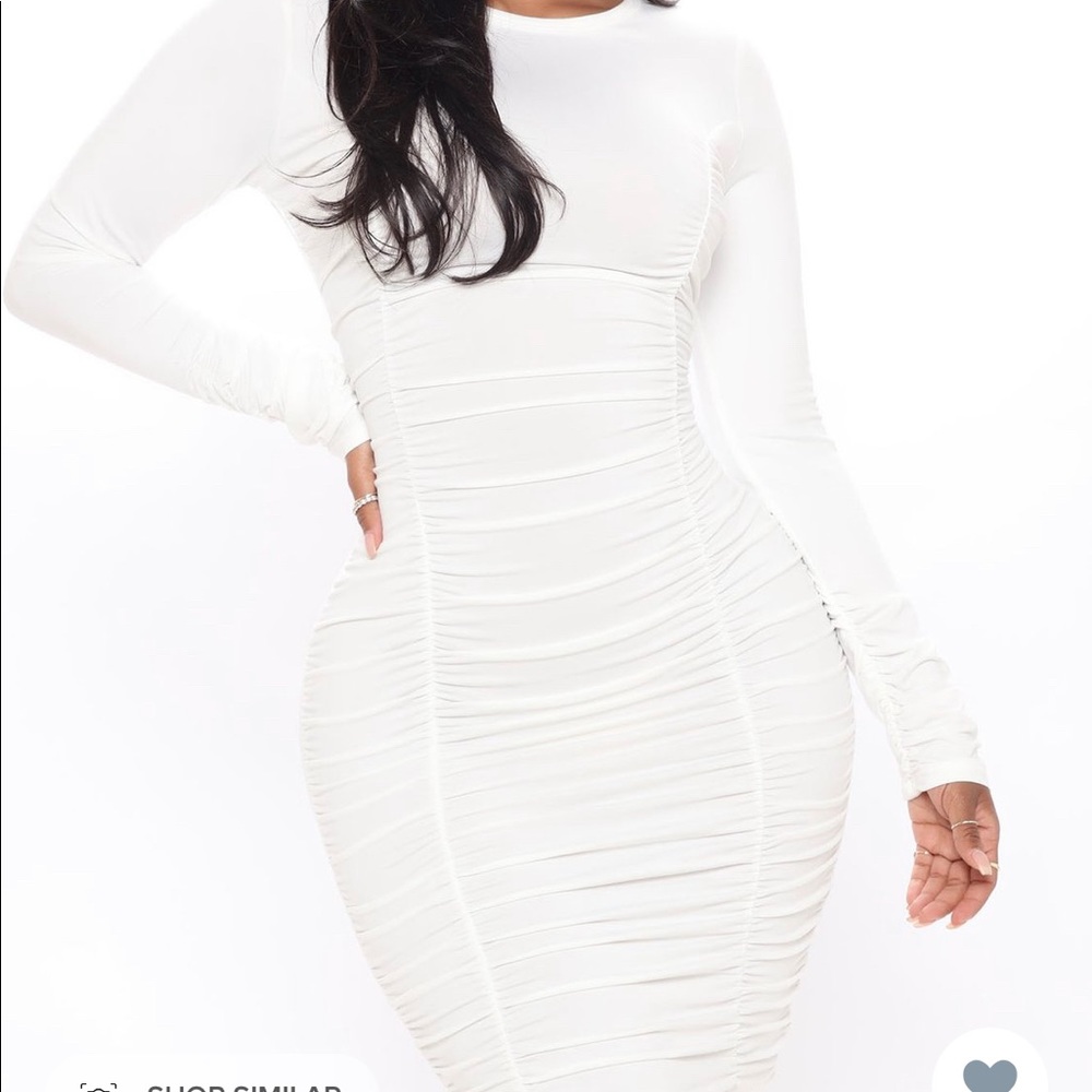 White Ruched Fashion Nova Dress